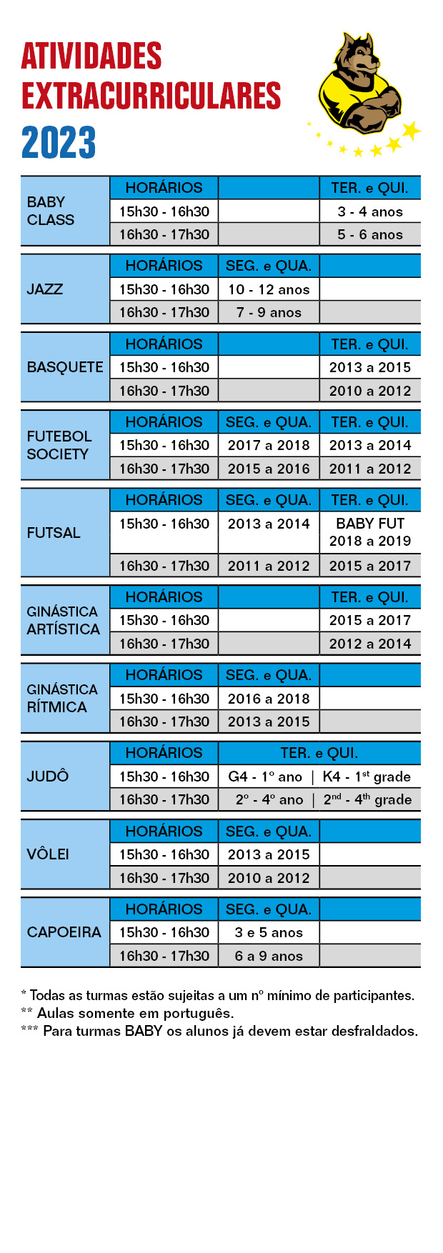 Tabela de Horários