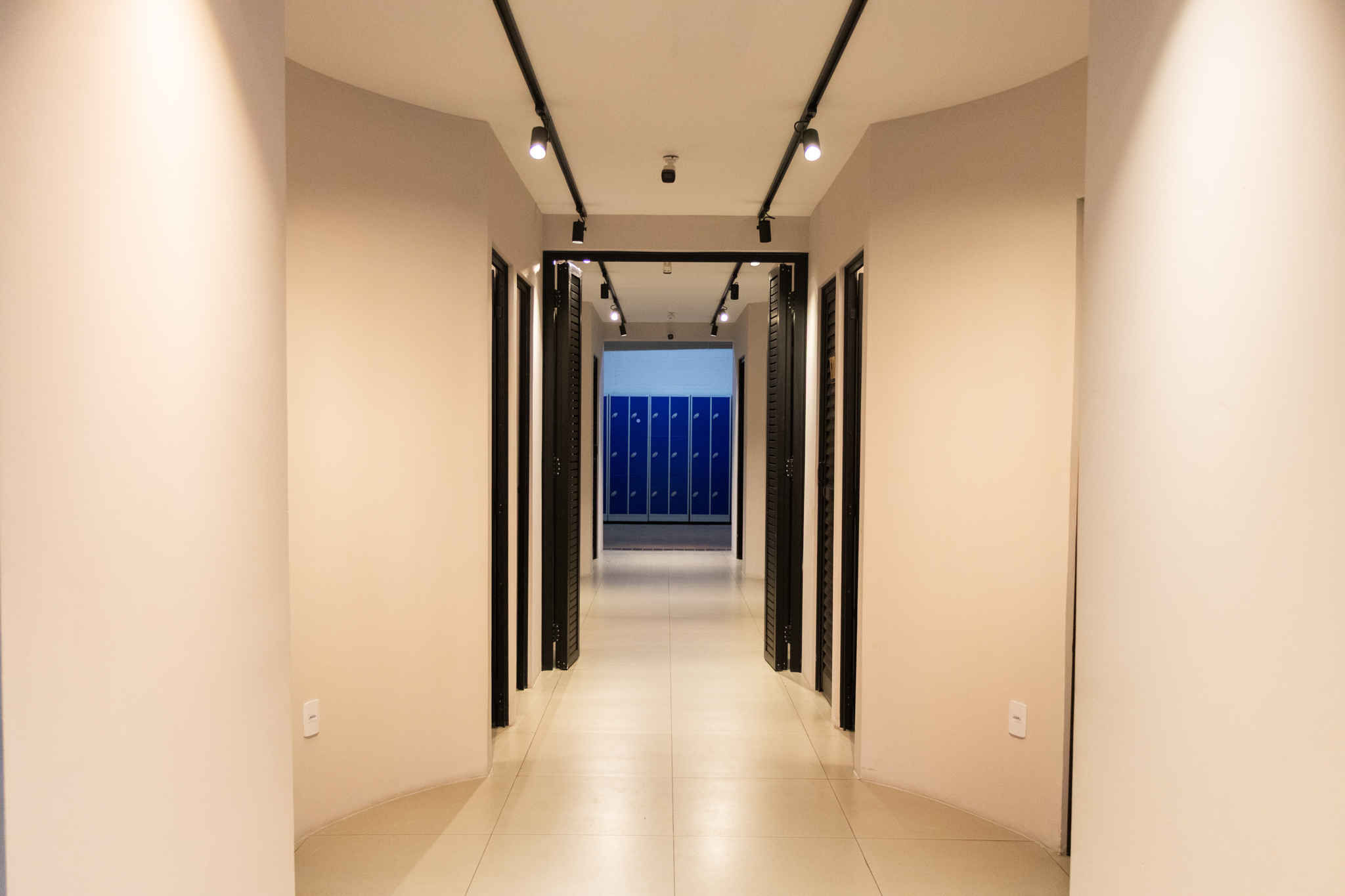 Modern and clean restroom hallway